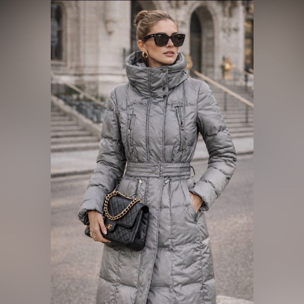 Burberry London Gray Goose Down Puffer  Jacket High Neck  XS- MISSING BELT